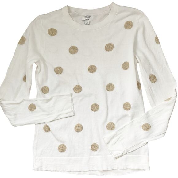 J. CREW Teddie Crewneck cream sweater with gold metallic dots - Picture 2 of 7